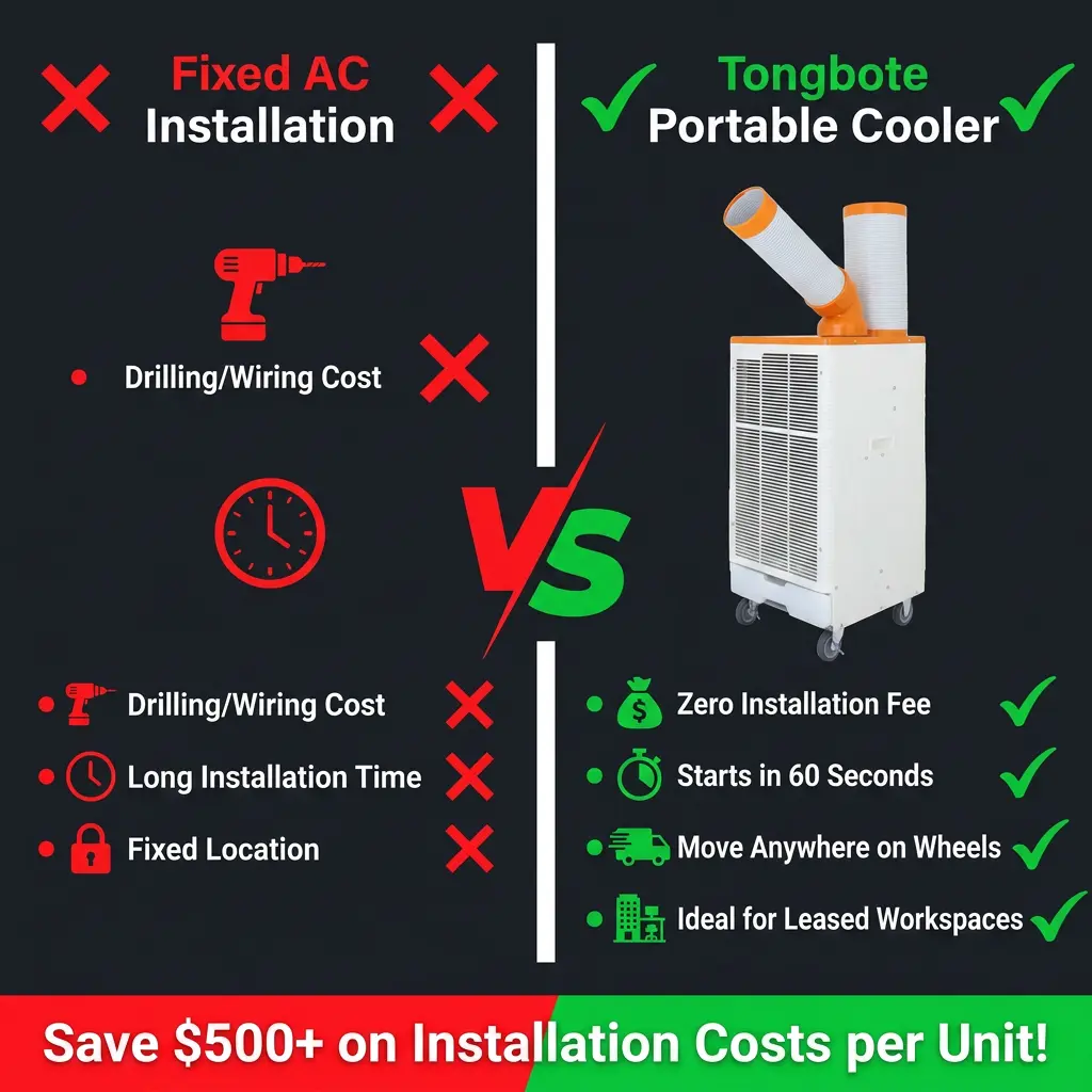 OEM ສີສົ້ມສີຂາວແບບຍີ່ປຸ່ນ 3 Min Rapid Cooling Spot Cooler ເຄື່ອງປັບອາກາດອຸດສາຫະກໍາສໍາລັບກອງປະຊຸມການເຮັດວຽກໂລຫະ