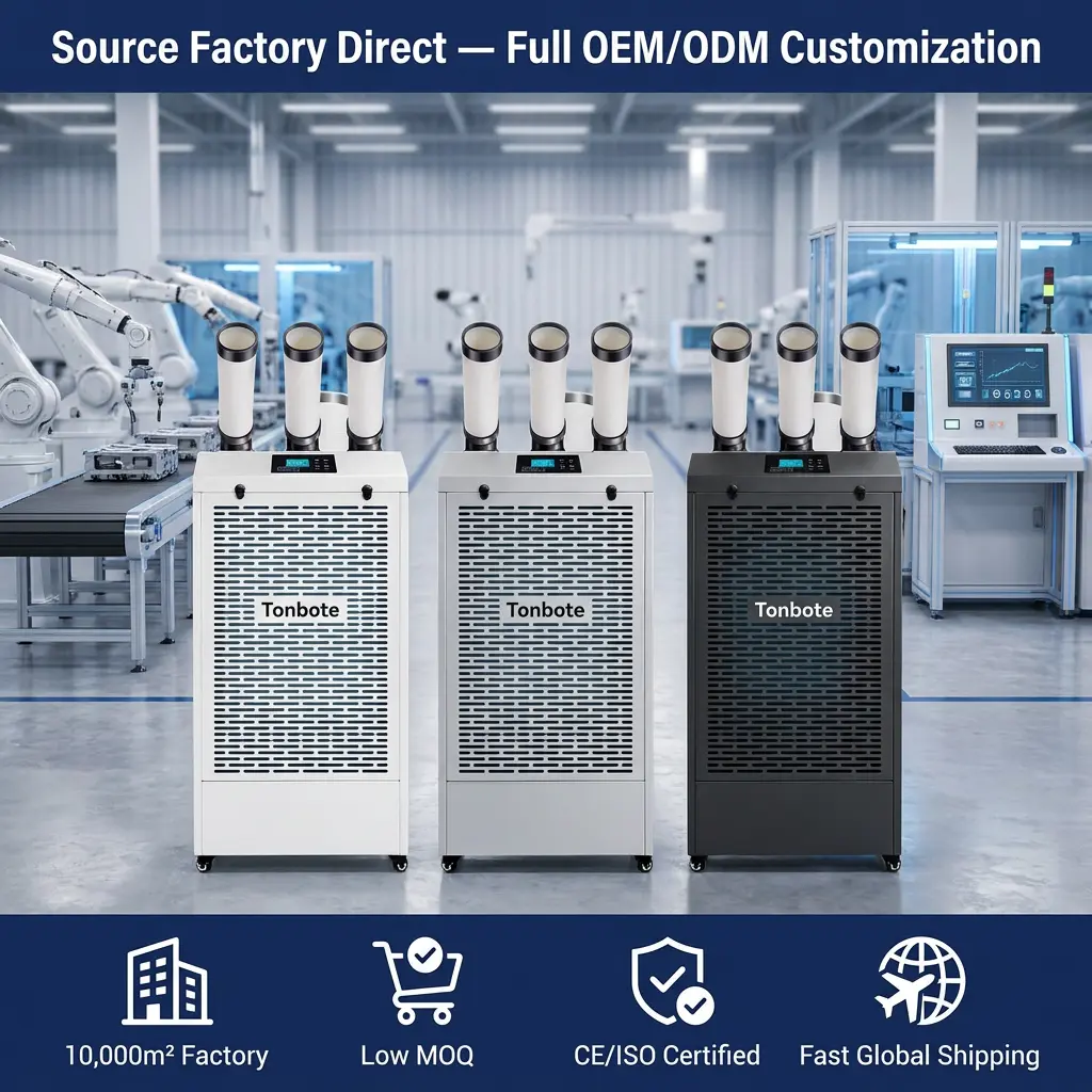 Custom Professional Low Noise 65dB Silent Operation LCD Display Mobile Air Conditioner Portable Industrial AC in Laboratory