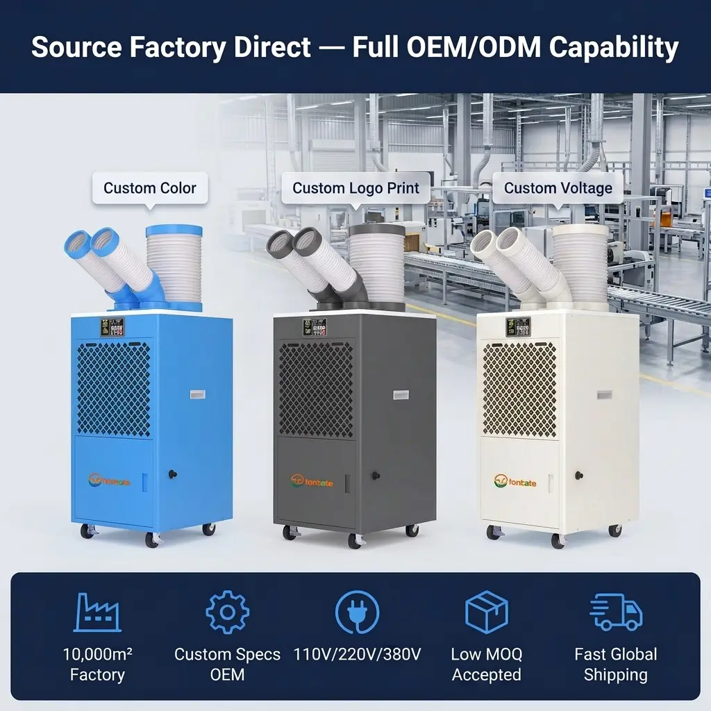 OEM/ODM Portable Industrial AC Unit Caster Wheel Warehouse Server Room Emergency Cooling Temporary Cooling Unit