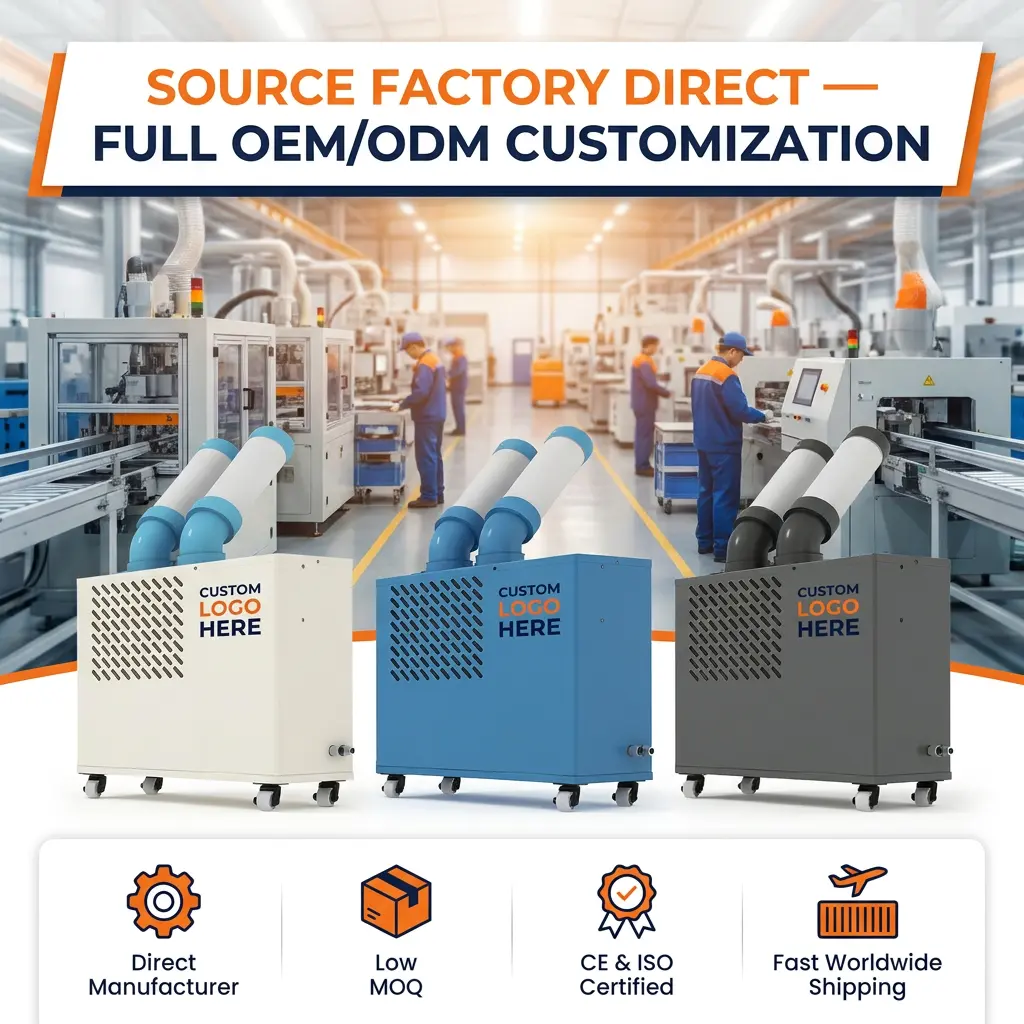 Custom Low Profile White Dual Cooling Duct Plug Play Movable Spot Cooler Portable Industrial AC With Commercial Kitchen