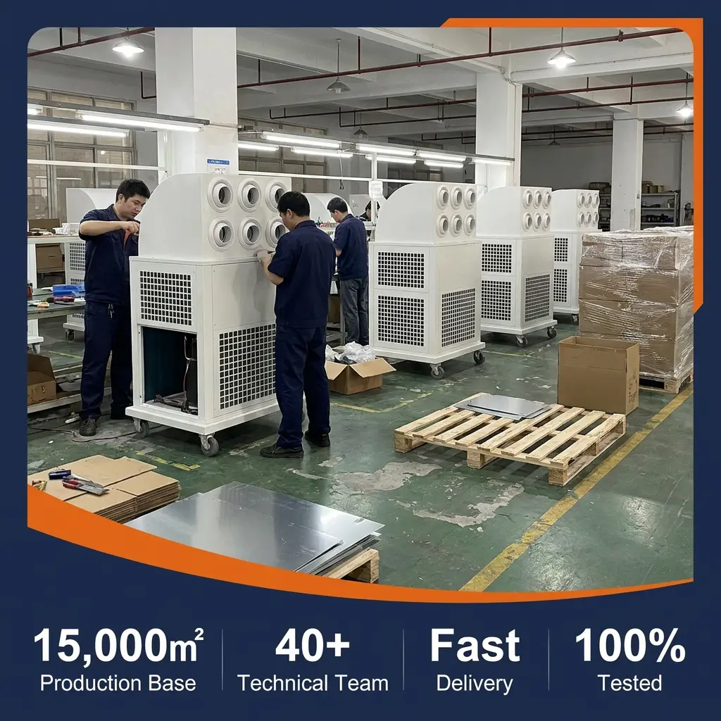 ຂາຍສົ່ງ Custom 380V Portable All in One ເຄື່ອງປັບອາກາດອຸດສາຫະກໍາສໍາລັບການກໍ່ສ້າງບ່ອນເຮັດວຽກສາງ