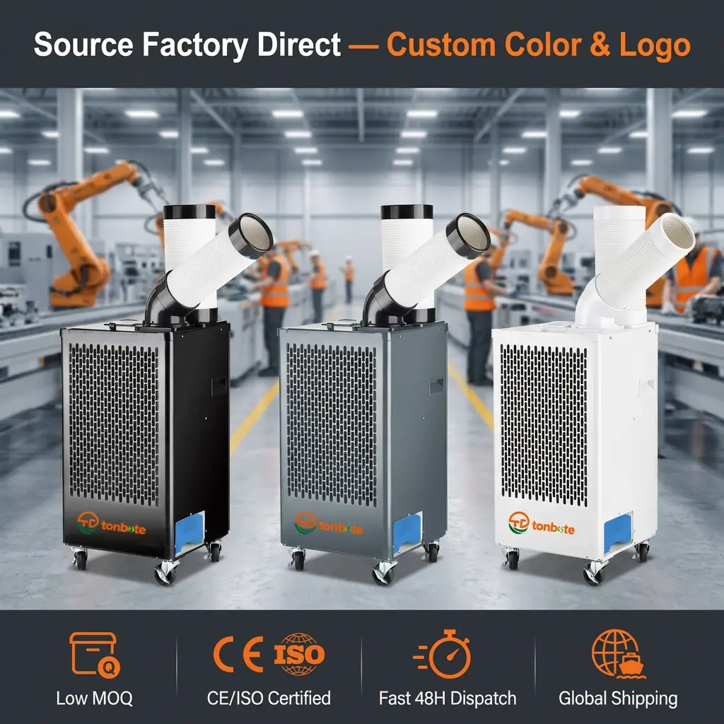 ODM 460m3h Airflow Steel Casing Adjustable Vent Spot Air Conditioner Floor Standing AC in Logistics Storage Warehouse