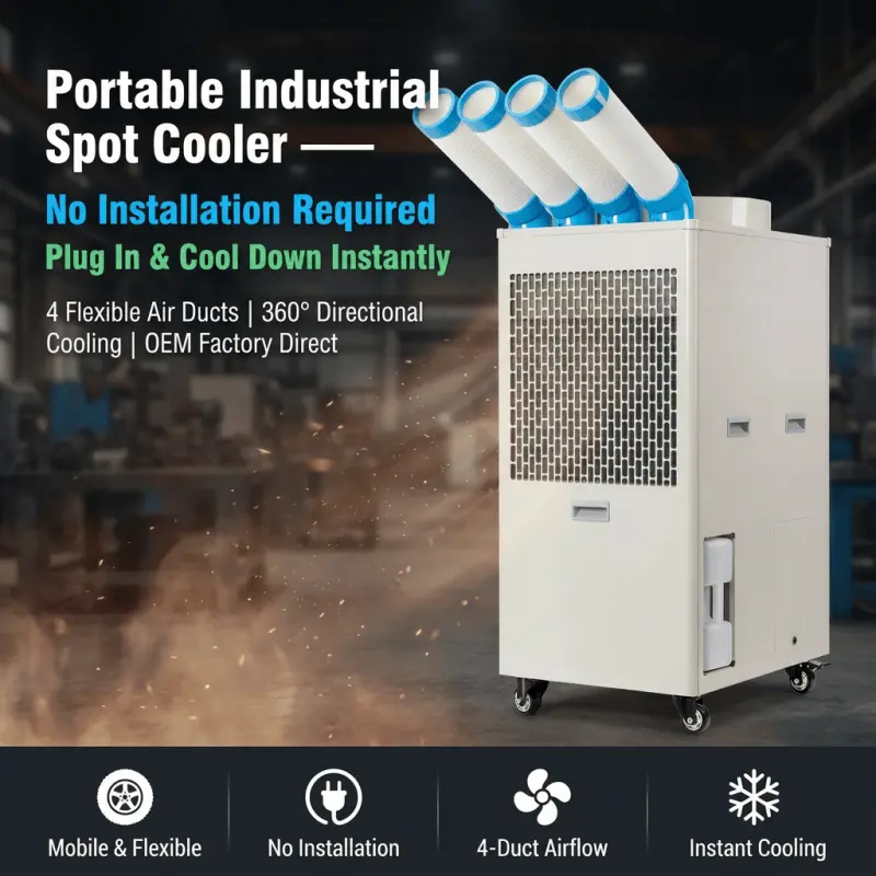 OEM Custom Logo Industrial Portable Air Conditioner 110V 220V 380V Multi-Voltage Low MOQ ໂຮງງານສະຫນອງໂດຍກົງ OEM Custom Logo Industrial Portable Air Conditioner 110V 220V 380V Multi-Voltage Low MOQ ໂຮງງານສະຫນອງໂດຍກົງ
