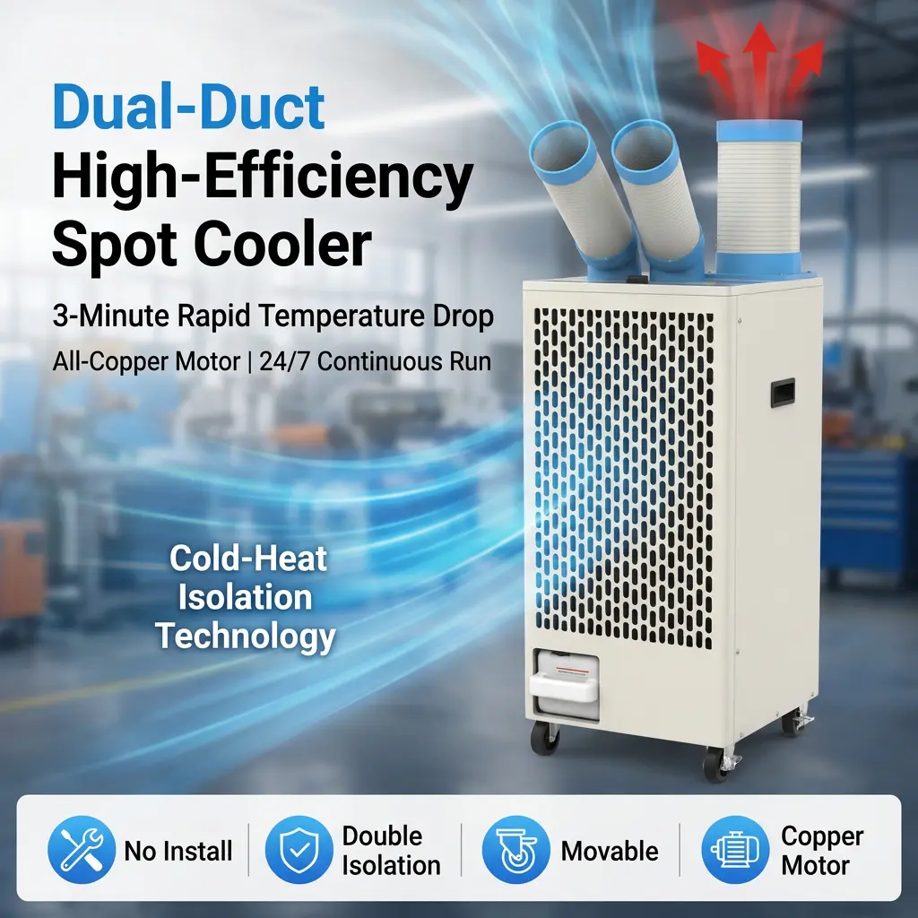 OEM White Metal Body 24 7 Dual Duct Cold Heat Isolation Portable Spot Cooler ເຄື່ອງປັບອາກາດອຸດສາຫະກໍາສໍາລັບກອງປະຊຸມ